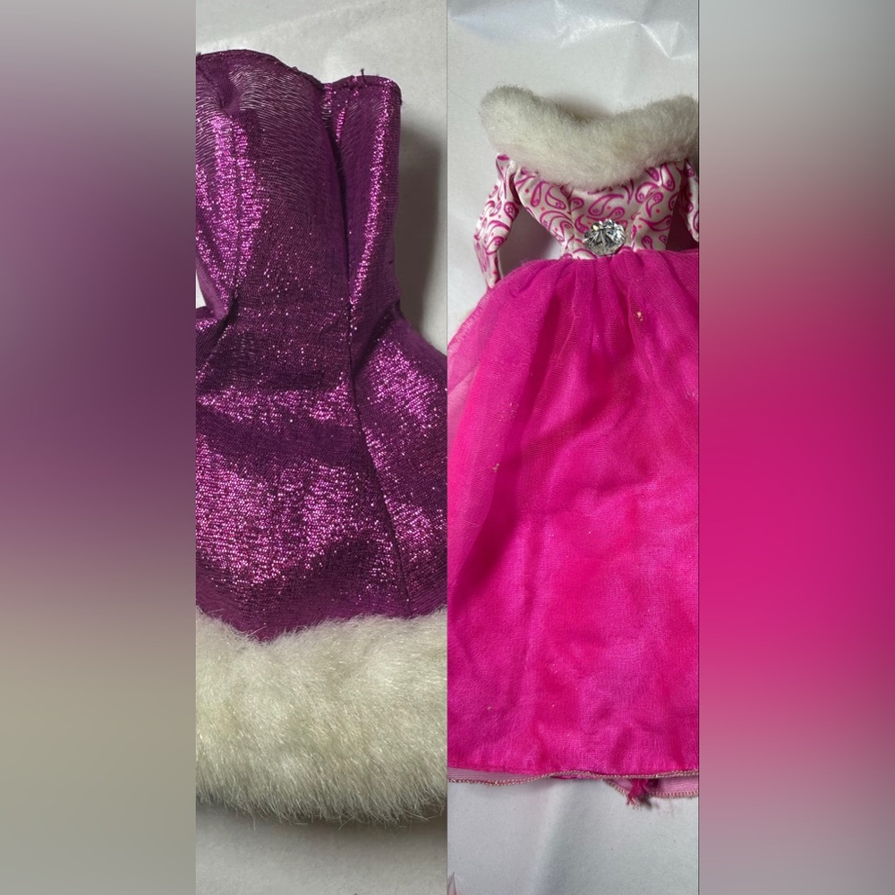 Lot 2 Barbie Fashion Avenue Deluxe 1995 Pink & Fur Gown Purple Dress 14305 14980